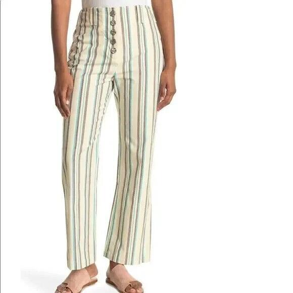 3.1 Phillip Lim NWT Women's Snap-Front Kick-Flare Striped Cotton Cream Pants 0